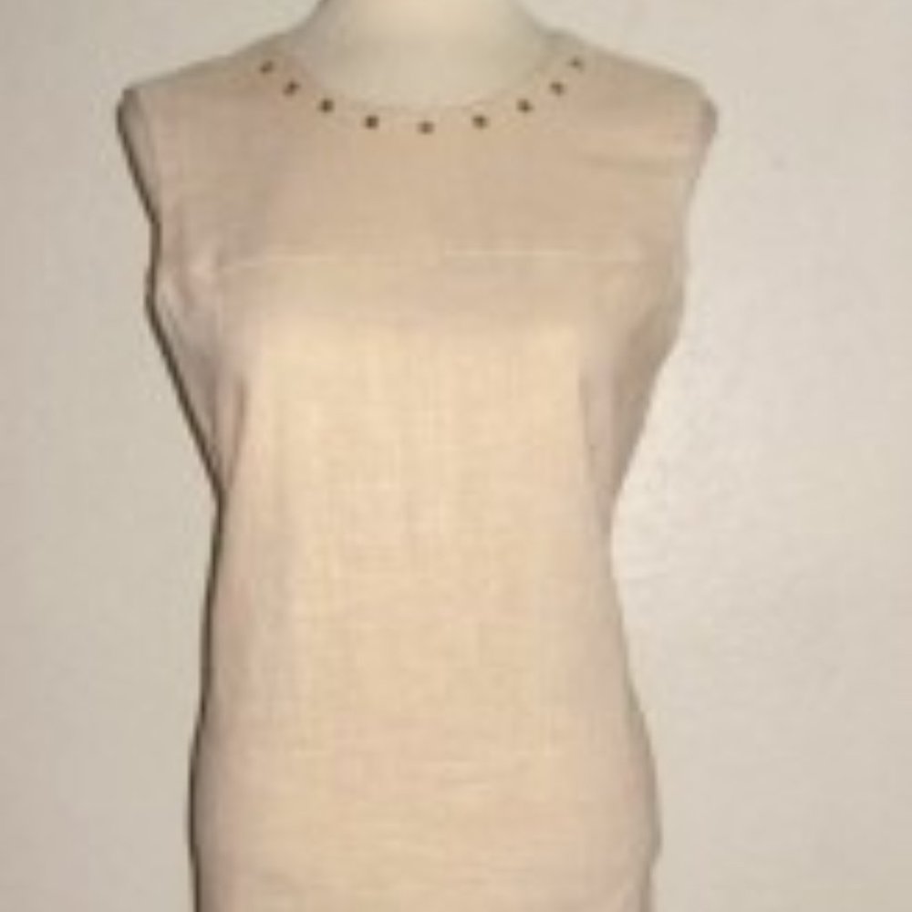 CYNTHIA ROWLEY SIZE 8 LIGHT BEIGE WITH ALL OVER GOLD METALLIC SHEEN SHIFT DRESS